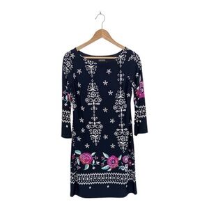 Enfocus Navy Floral Dress with Pink Accents size S